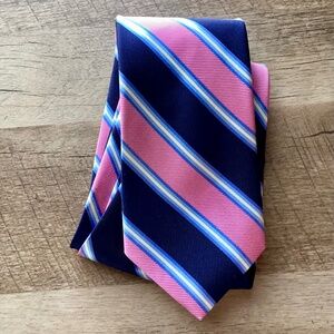 Brooks Brothers Pink Blue Tie Regimental Stripe 100% Silk Men Necktie Classic